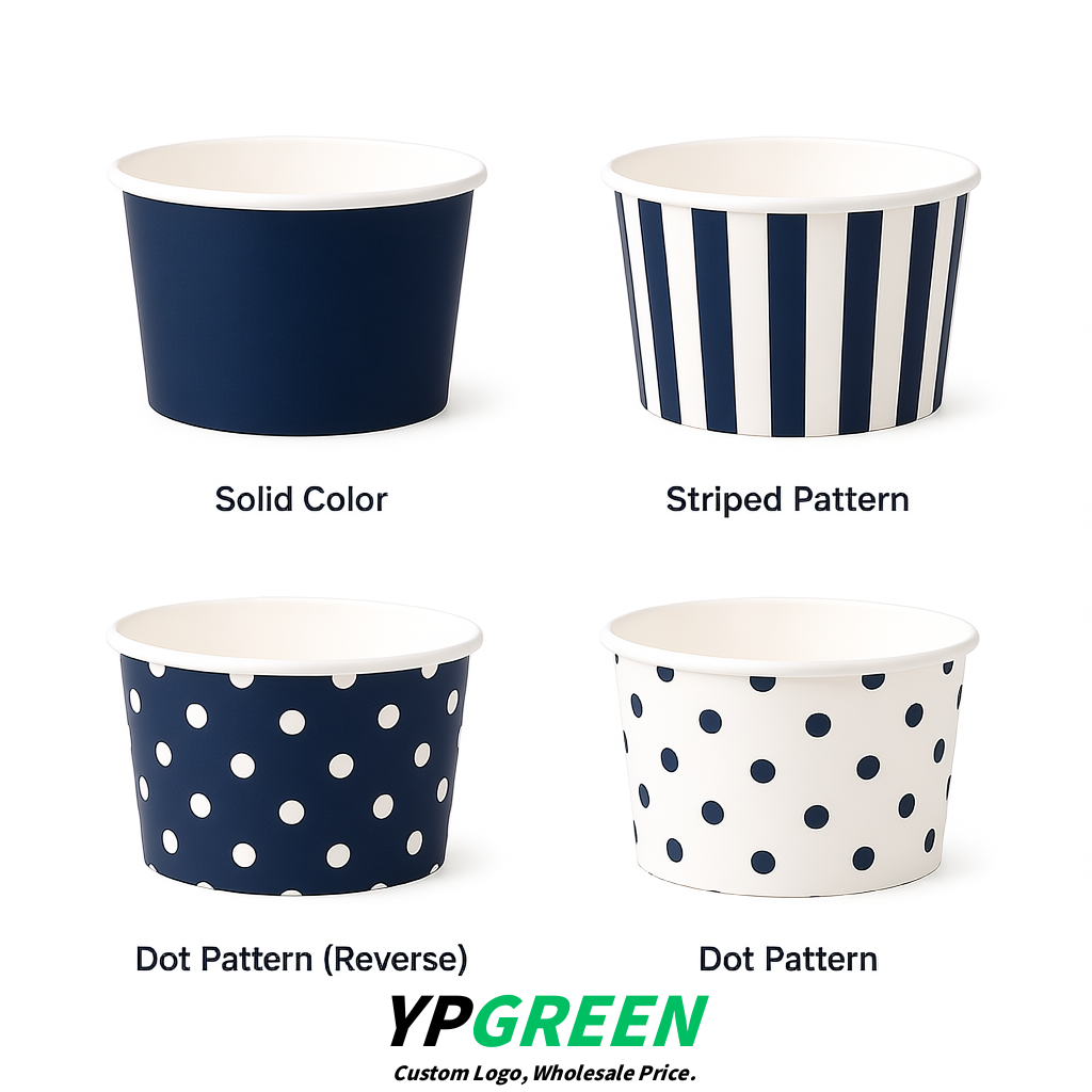 Navy Blue Paper Gelato Takeaway Cup 2-10oz Disposable Ice Cream Bowls with Lids Factory