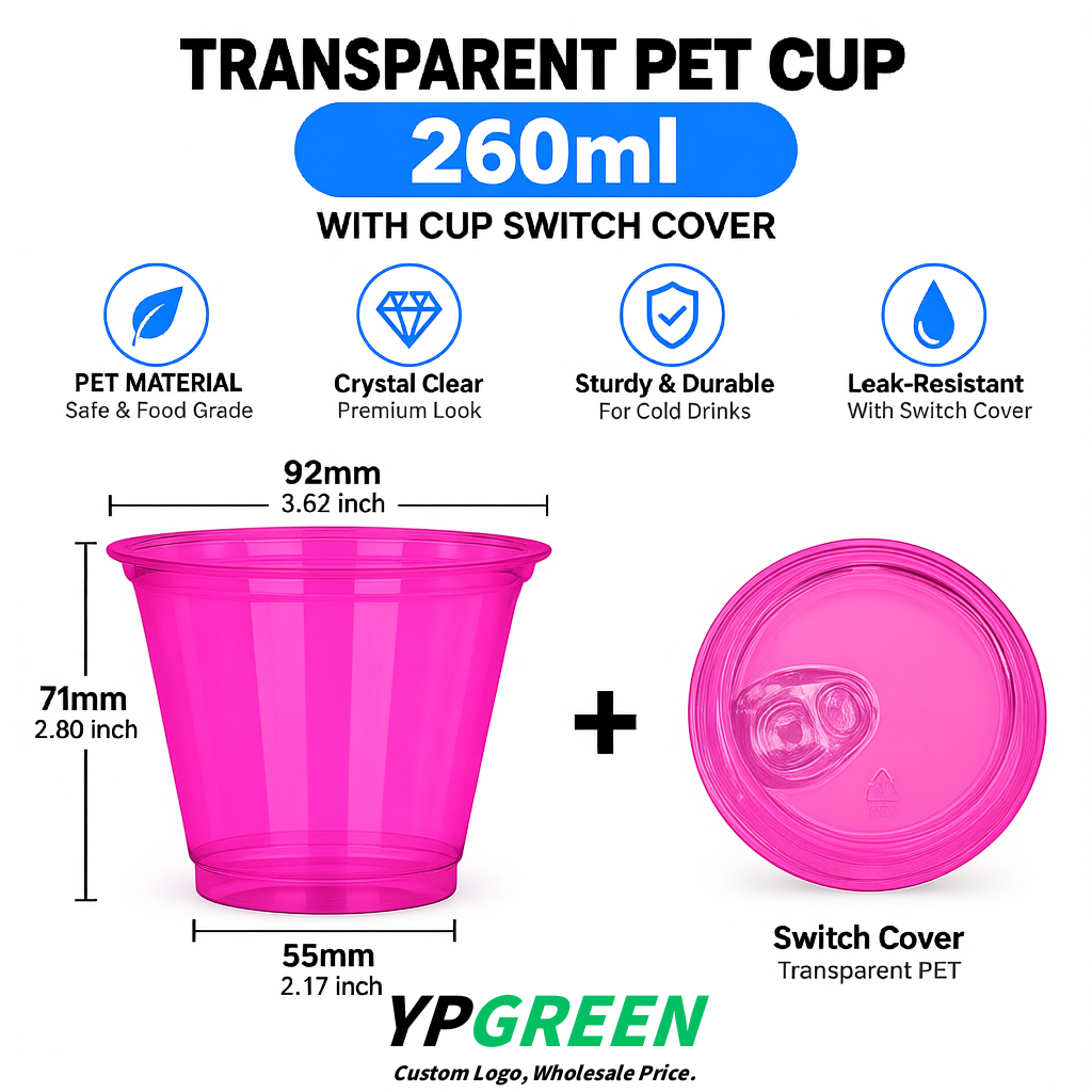 Neon Pink Iced Latte Plastic Cup 260ml Disposable Clear Cup 9.2×5.5×7.1cm