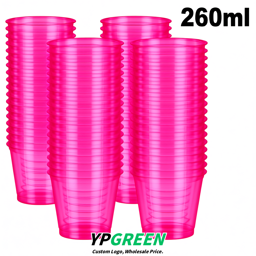 Neon Pink Iced Latte Plastic Cup 260ml Disposable Clear Cup 9.2×5.5×7.1cm