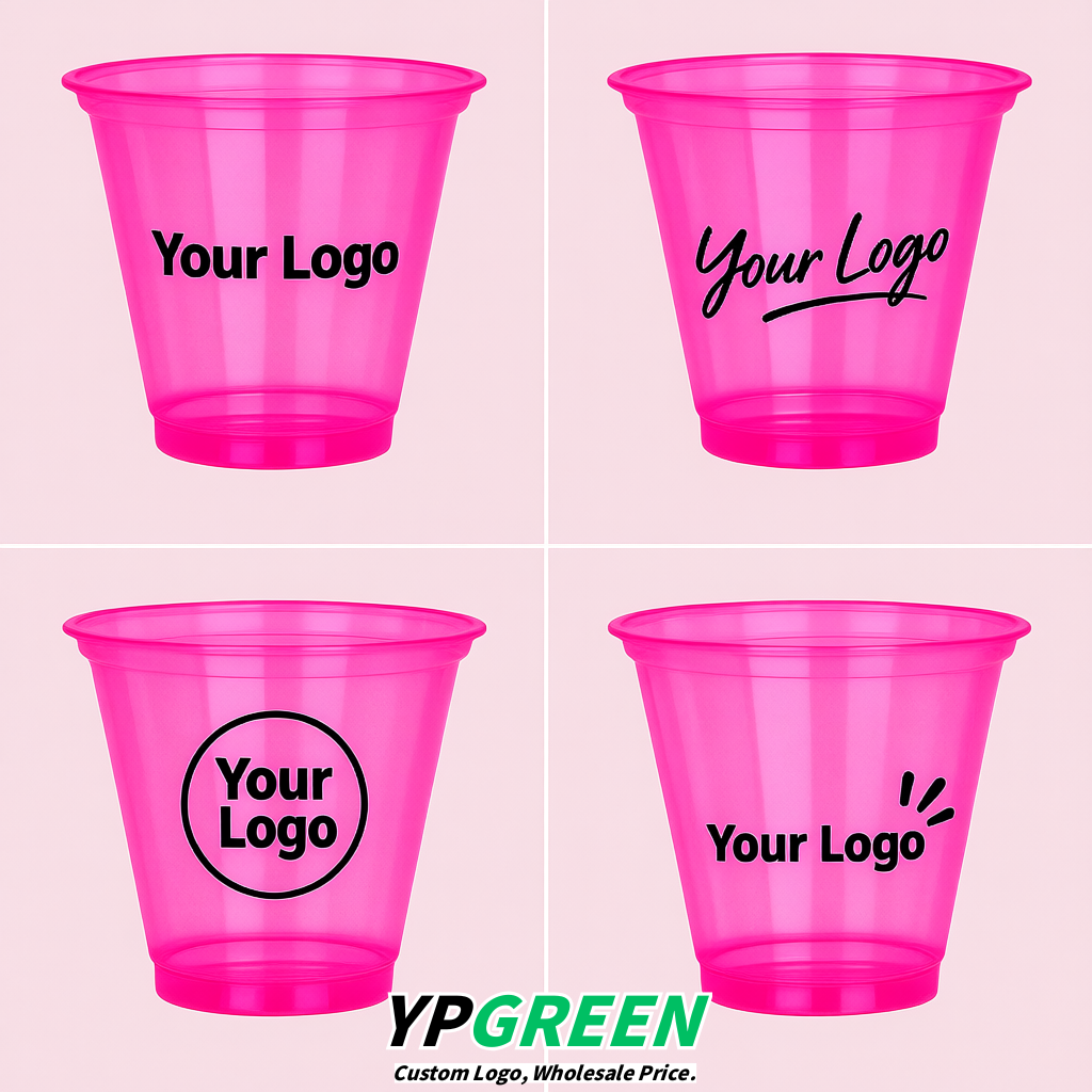 Neon Pink Iced Latte Plastic Cup 260ml Disposable Clear Cup 9.2×5.5×7.1cm