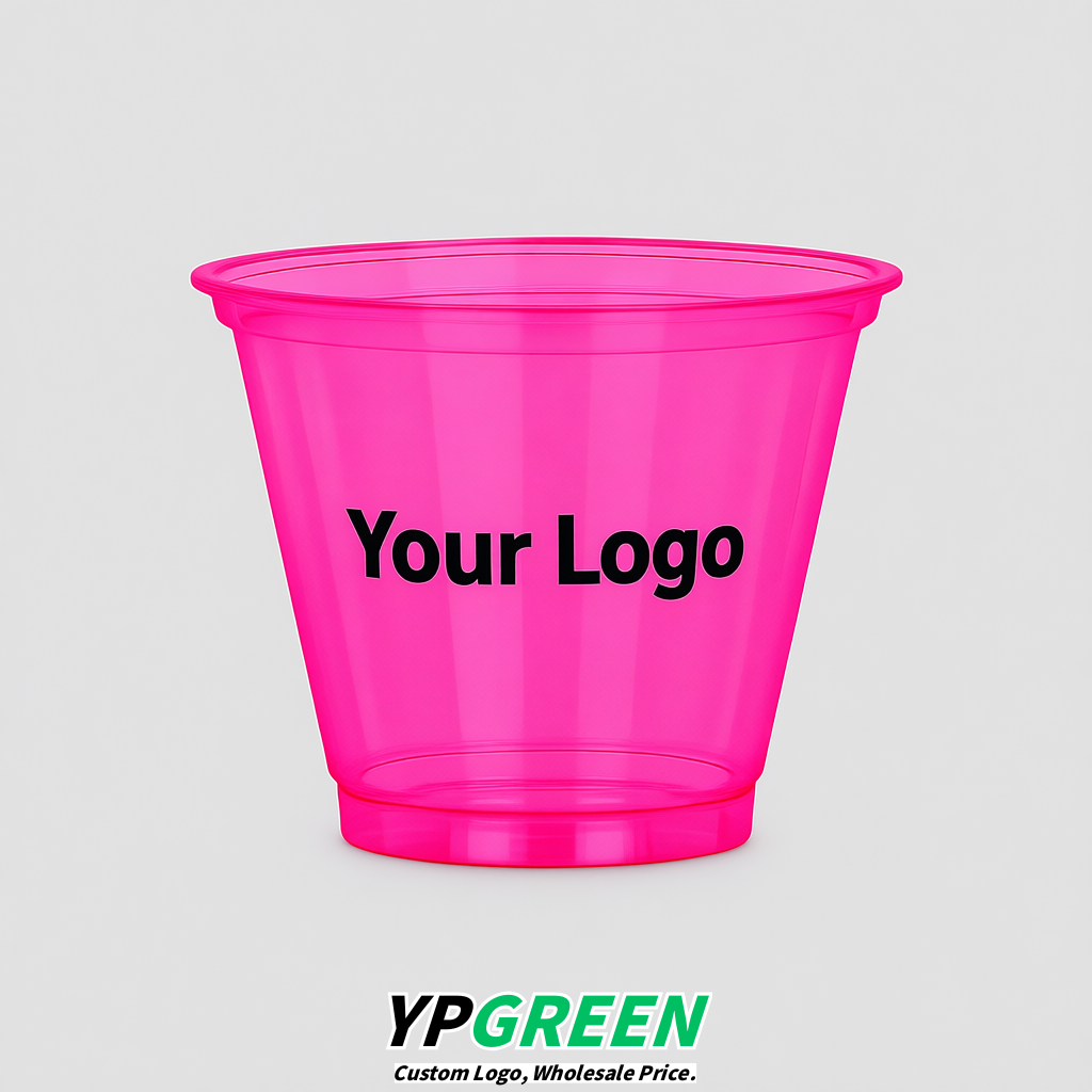 Neon Pink Iced Latte Plastic Cup 260ml Disposable Clear Cup 9.2×5.5×7.1cm