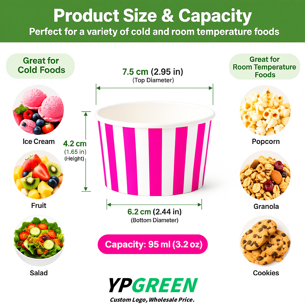 Neon Pink Paper Gelato Takeaway Cup 2-10oz Disposable Ice Cream Bowls with Lids Factory
