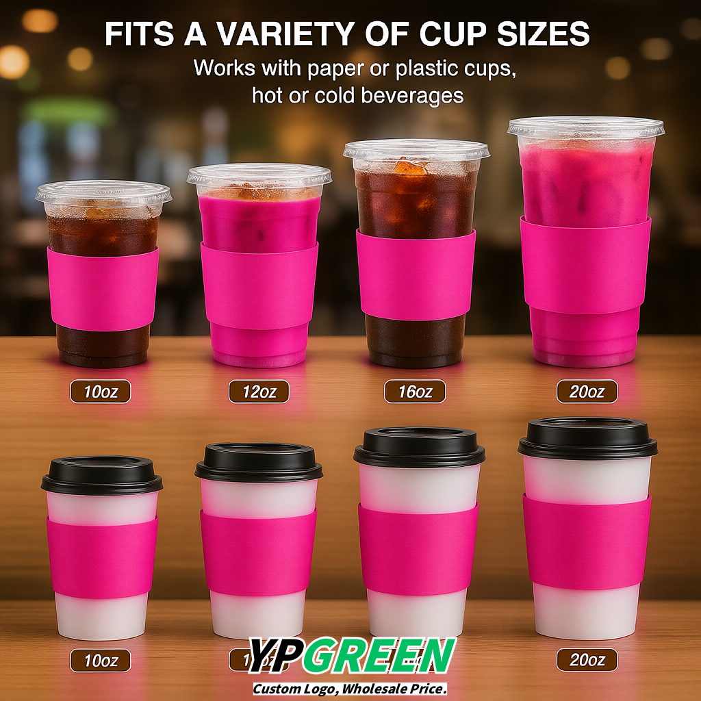 Neon Pink Kraft Paper Coffee Cup Sleeves For 10, 12, 16, 20 oz Paper & Plastic Cups Factory