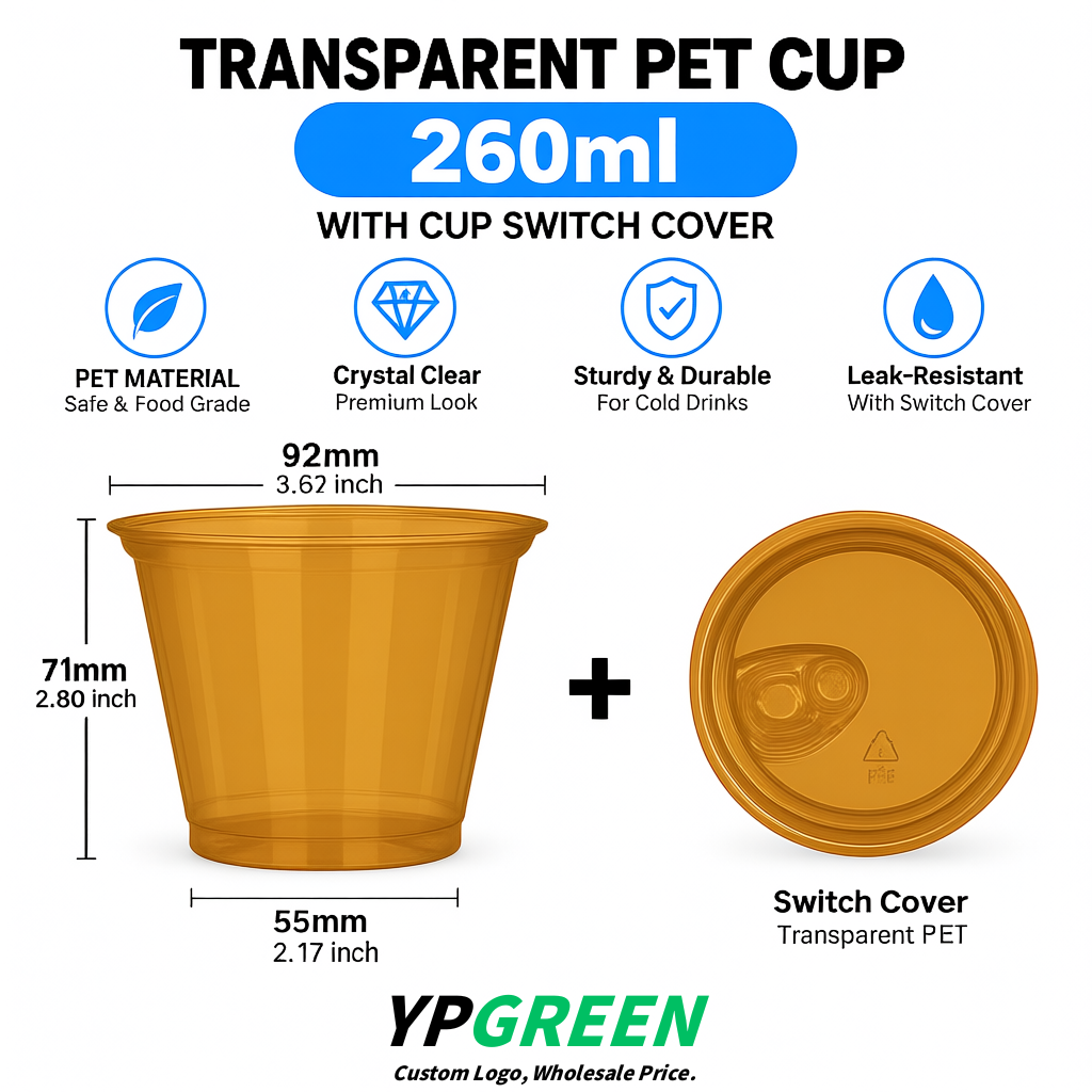 Ochre Iced Latte Plastic Cup 260ml Disposable Clear Cup 9.2×5.5×7.1cm