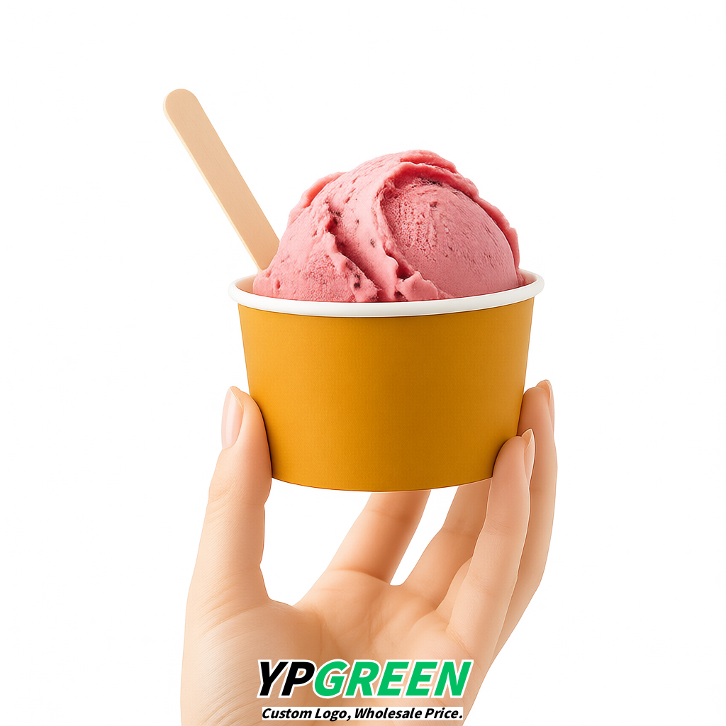 Ochre Paper Gelato Takeaway Cup 2-10oz Disposable Ice Cream Bowls with Lids Factory Ochre Paper Gelato Takeaway Cup 2-10oz Disposable Ice Cream Bowls with Lids Factory