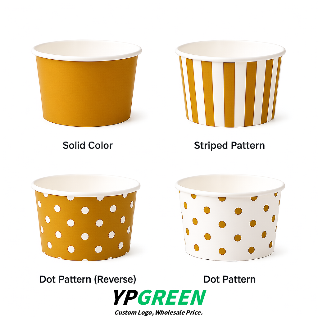 Ochre Paper Gelato Takeaway Cup 2-10oz Disposable Ice Cream Bowls with Lids Factory