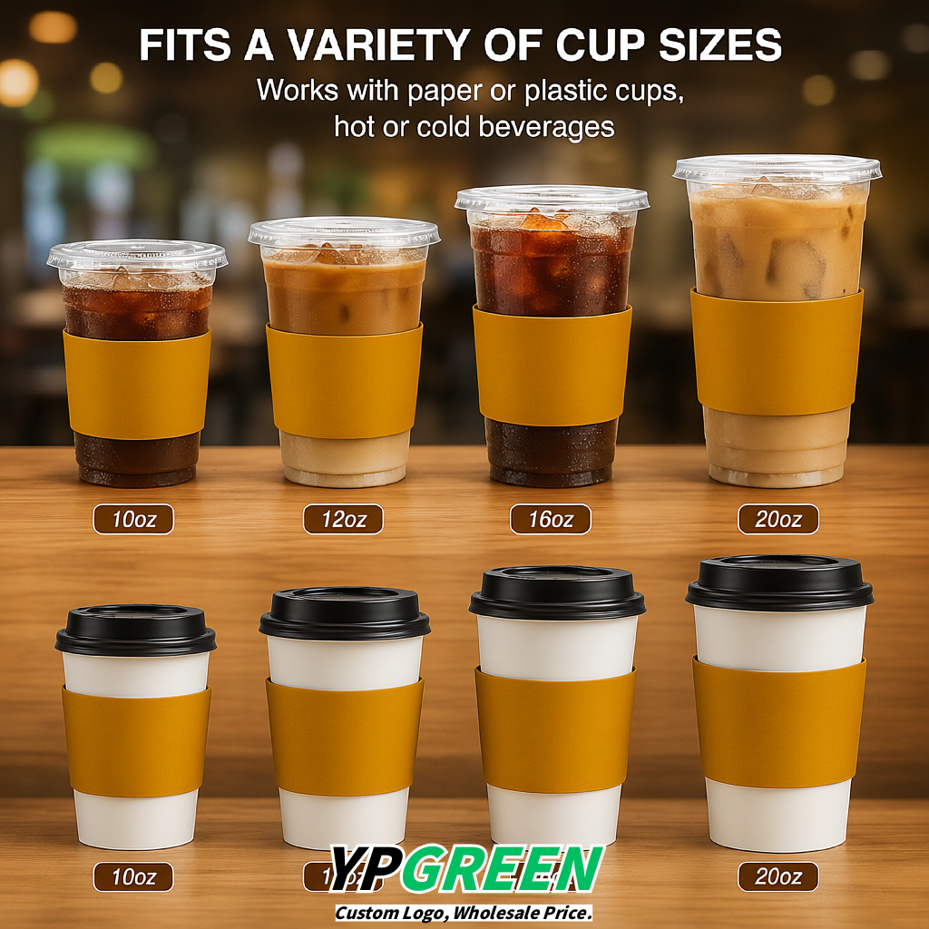Ochre Kraft Paper Coffee Cup Sleeves For 10, 12, 16, 20 oz Paper & Plastic Cups Factory