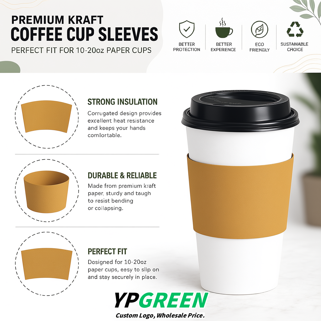 Ochre Kraft Paper Coffee Cup Sleeves For 10, 12, 16, 20 oz Paper & Plastic Cups Factory