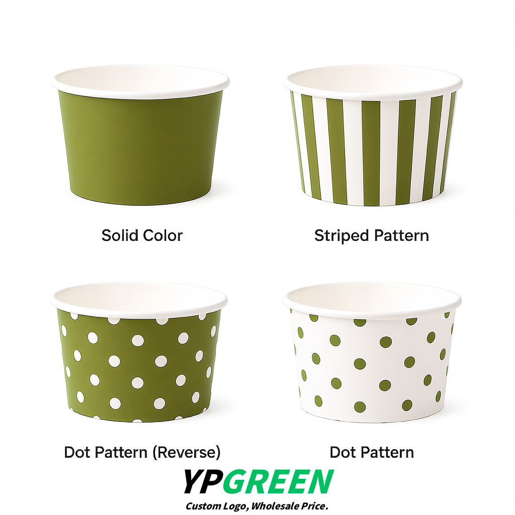 Olive Green Paper Gelato Takeaway Cup 2-10oz Disposable Ice Cream Bowls with Lids Factory