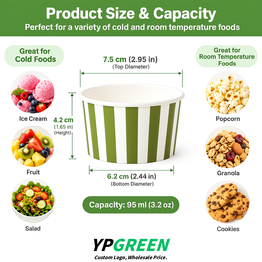 Olive Green Paper Gelato Takeaway Cup 2-10oz Disposable Ice Cream Bowls with Lids Factory