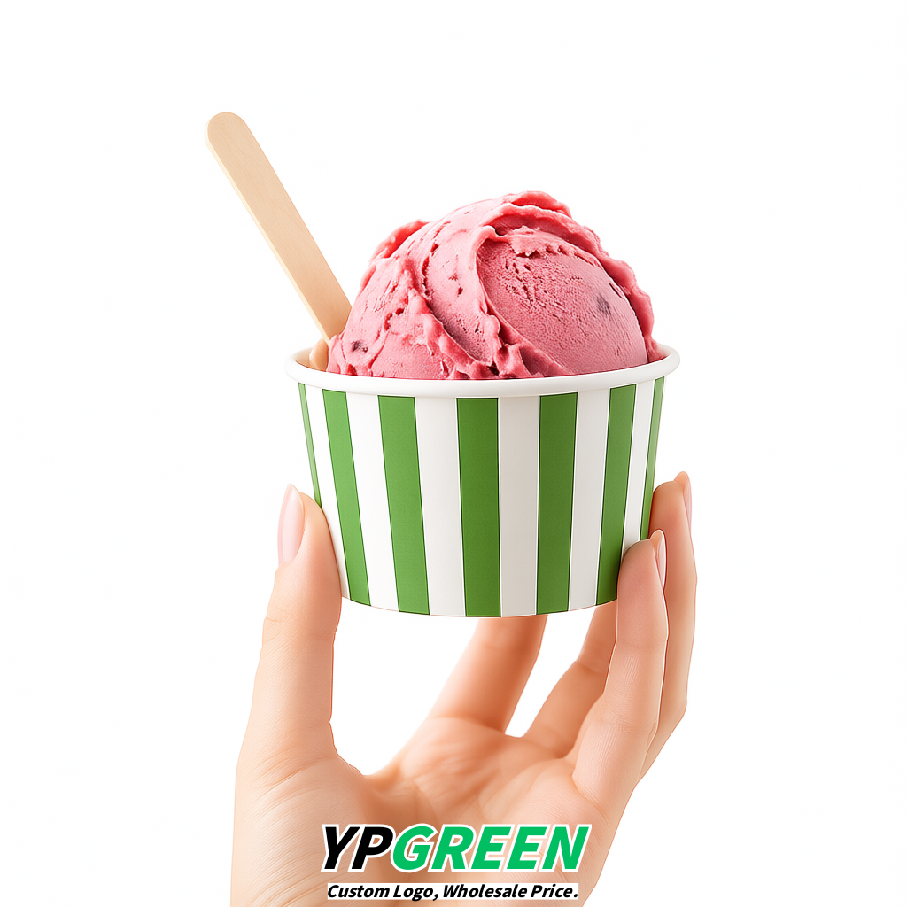 Olive Green Paper Gelato Takeaway Cup 2-10oz Disposable Ice Cream Bowls with Lids Factory