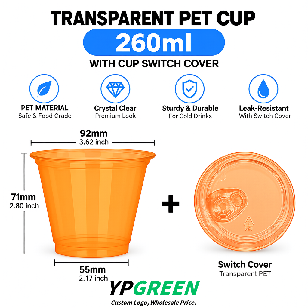 Orange Iced Latte Plastic Cup 260ml Disposable Clear Cup 9.2×5.5×7.1cm