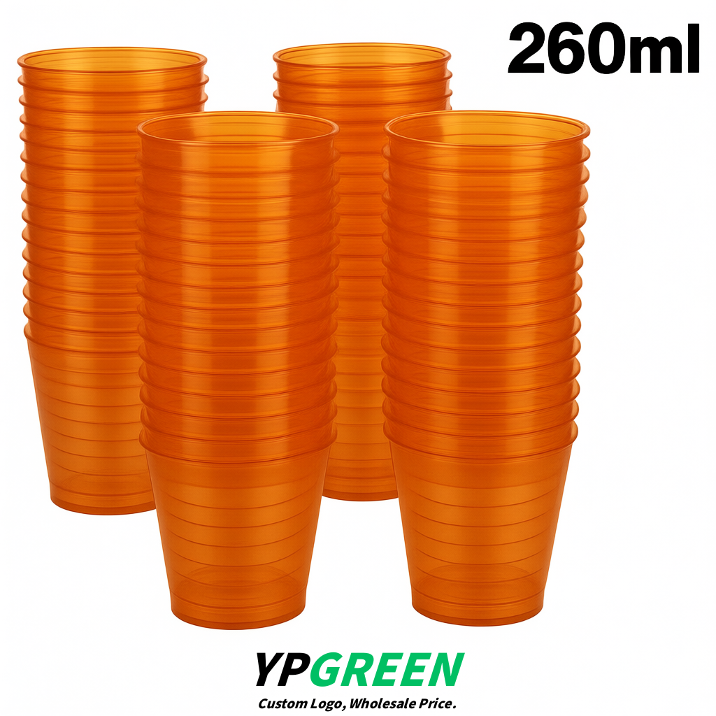 Orange Iced Latte Plastic Cup 260ml Disposable Clear Cup 9.2×5.5×7.1cm
