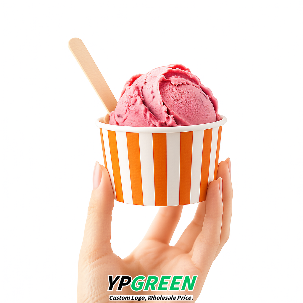 Orange Paper Gelato Takeaway Cup 2-10oz Disposable Ice Cream Bowls with Lids Factory