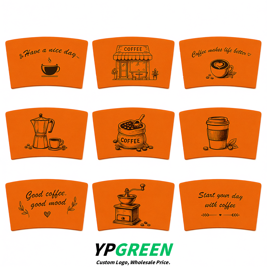 Orange Kraft Paper Coffee Cup Sleeves For 10, 12, 16, 20 oz Paper & Plastic Cups Factory