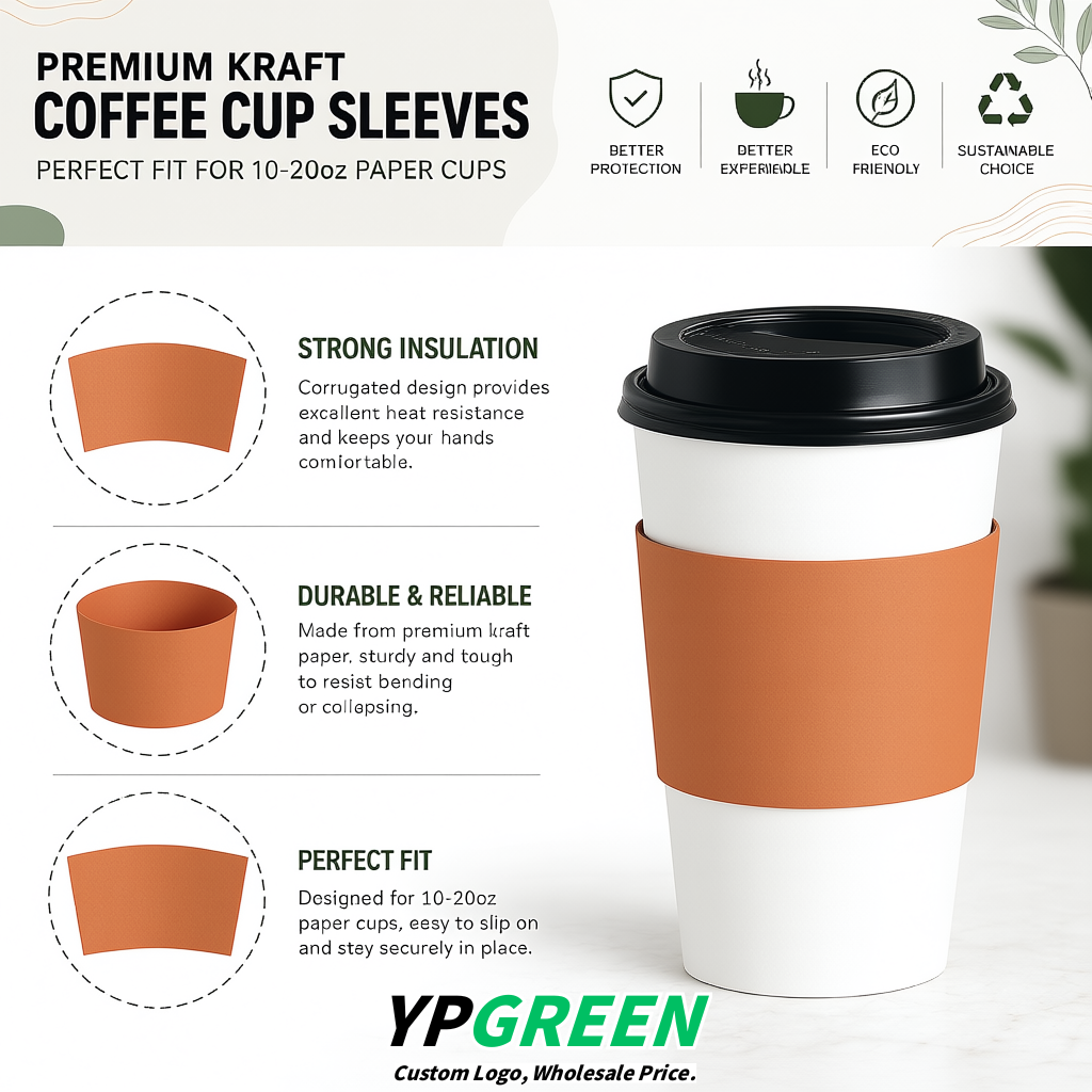 Orange Kraft Paper Coffee Cup Sleeves For 10, 12, 16, 20 oz Paper & Plastic Cups Factory