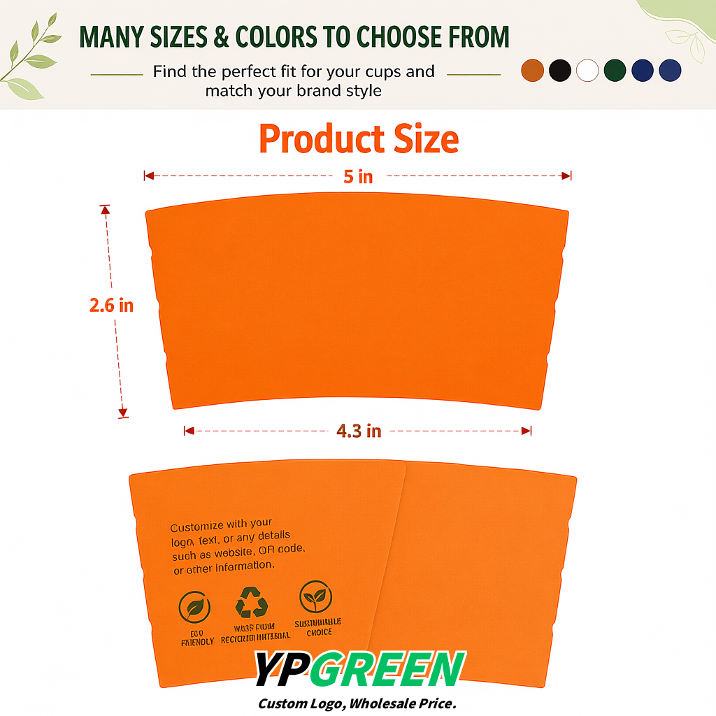 Orange Kraft Paper Coffee Cup Sleeves For 10, 12, 16, 20 oz Paper & Plastic Cups Factory