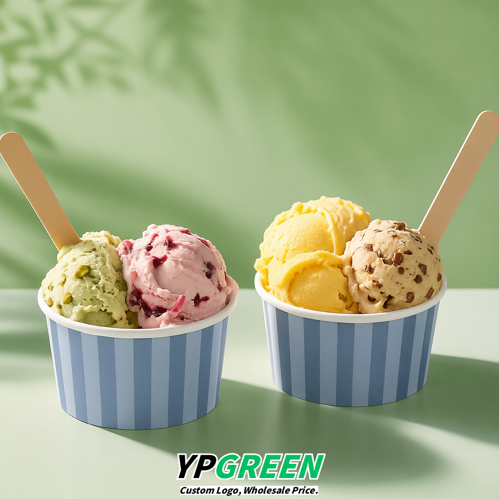 Periwinkle Paper Gelato Takeaway Cup 2-10oz Disposable Ice Cream Bowls with Lids Factory