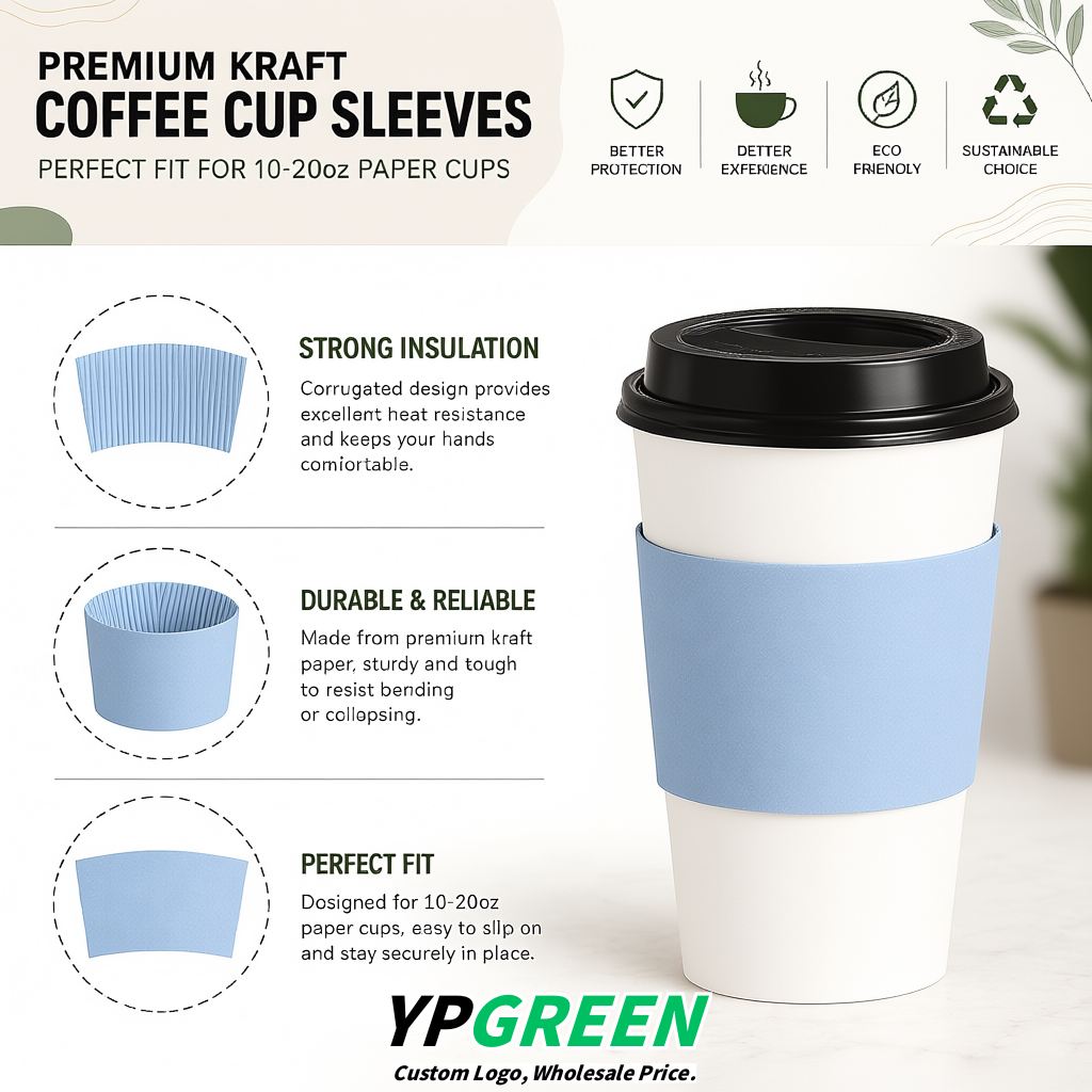 Periwinkle Kraft Paper Coffee Cup Sleeves For 10, 12, 16, 20 oz Paper & Plastic Cups Factory