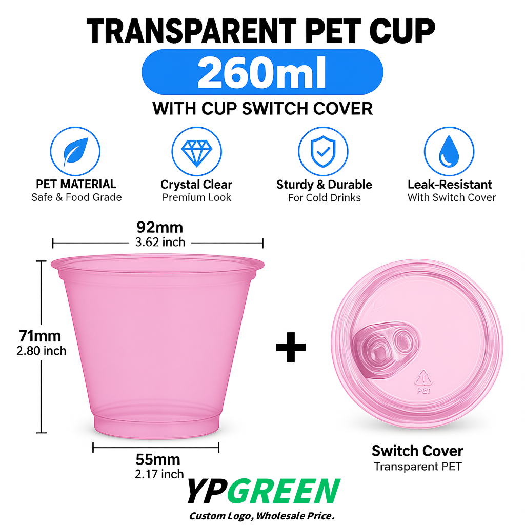 Pink Iced Latte Plastic Cup 260ml Disposable Clear Cup 9.2×5.5×7.1cm