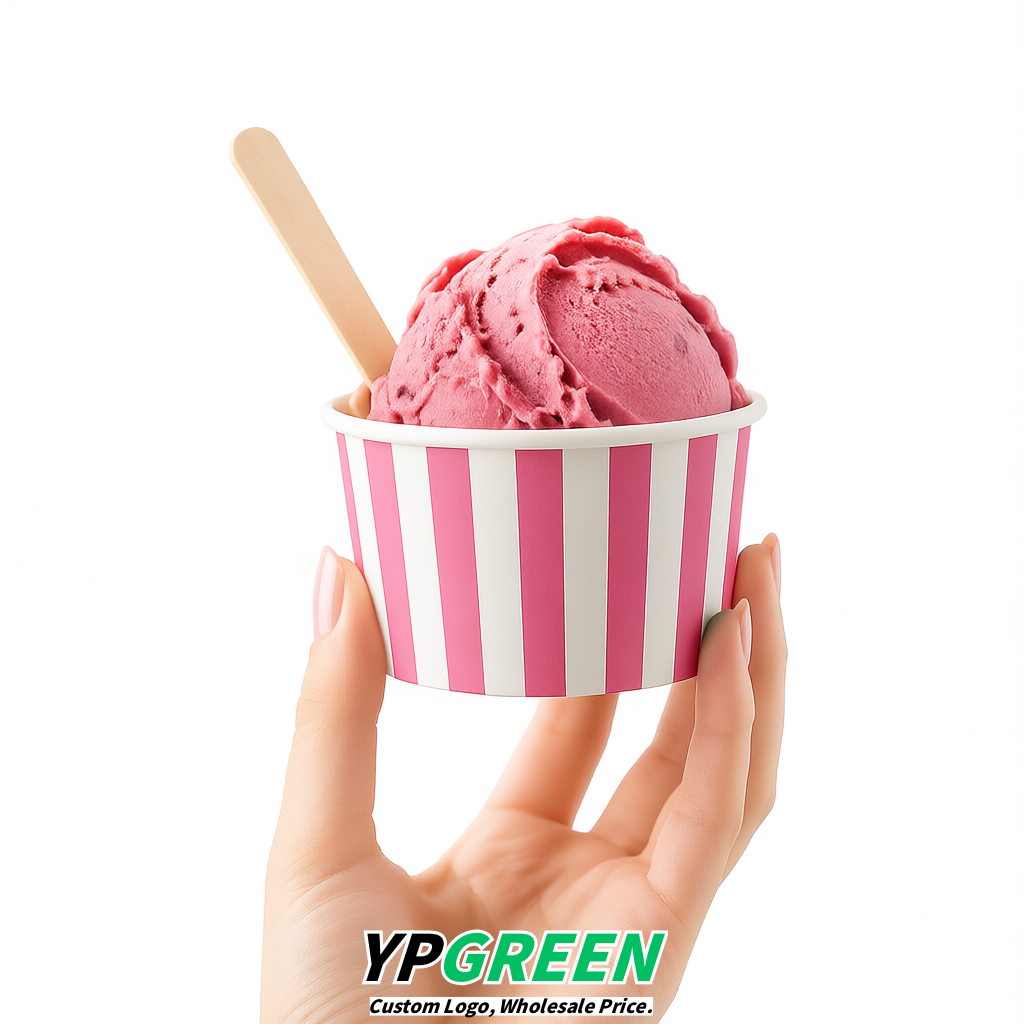 Pink Paper Gelato Takeaway Cup 2-10oz Disposable Ice Cream Bowls with Lids Factory