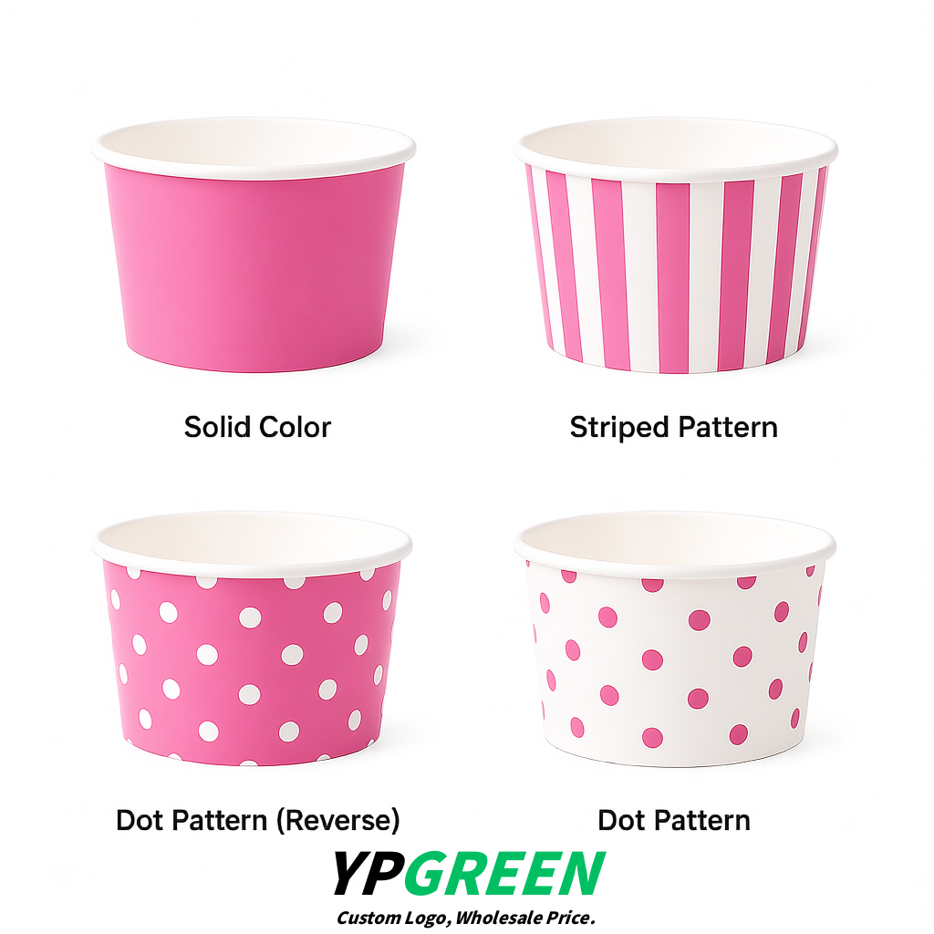 Pink Paper Gelato Takeaway Cup 2-10oz Disposable Ice Cream Bowls with Lids Factory