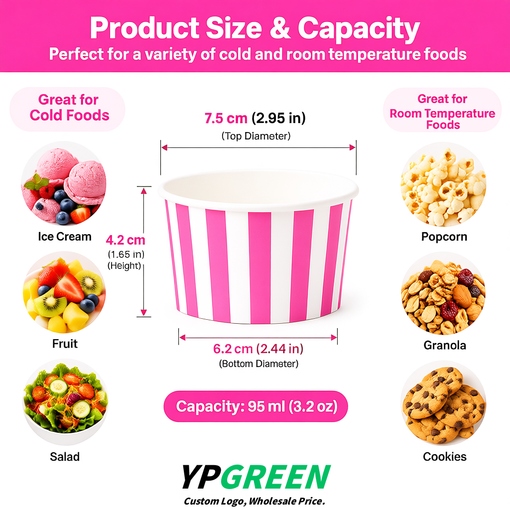 Pink Paper Gelato Takeaway Cup 2-10oz Disposable Ice Cream Bowls with Lids Factory