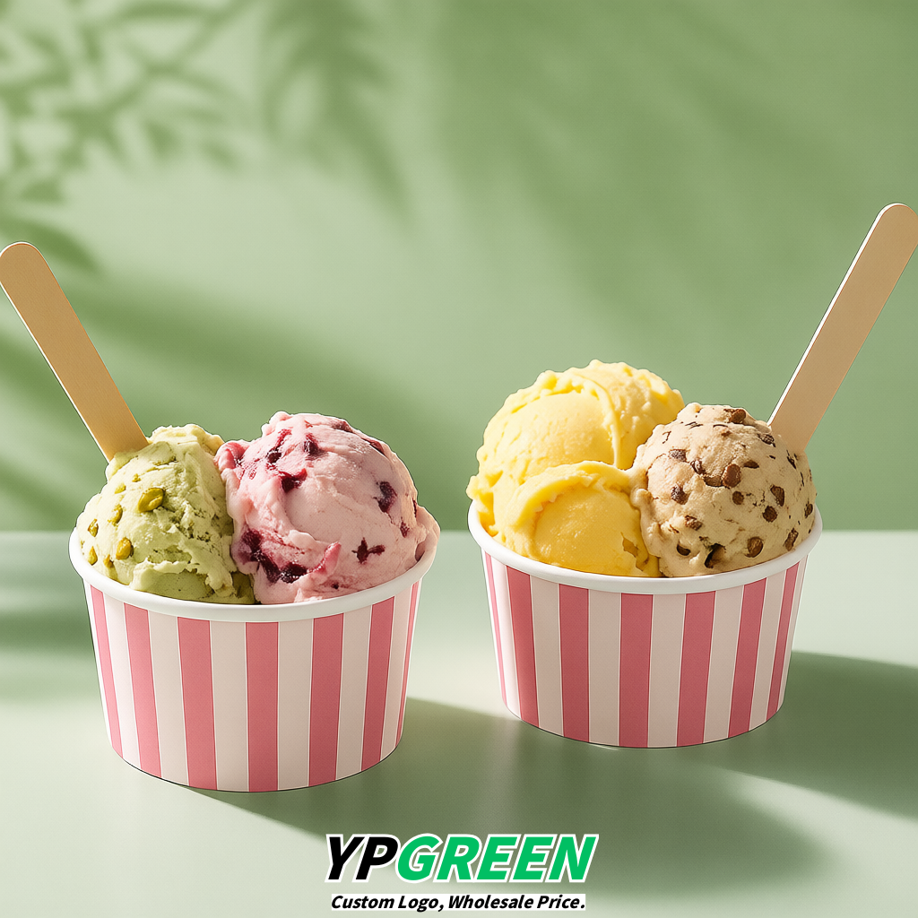 Pink Paper Gelato Takeaway Cup 2-10oz Disposable Ice Cream Bowls with Lids Factory