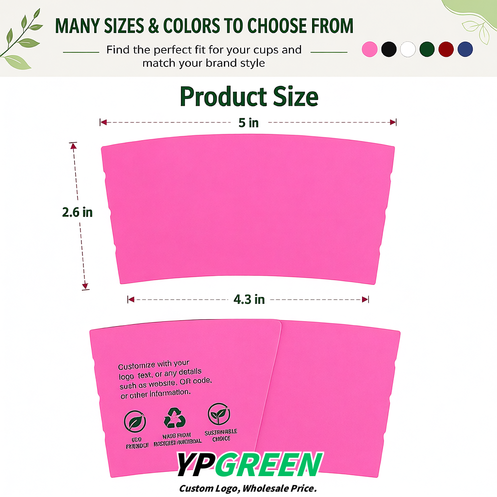 Pink Kraft Paper Coffee Cup Sleeves For 10, 12, 16, 20 oz Paper & Plastic Cups Factory