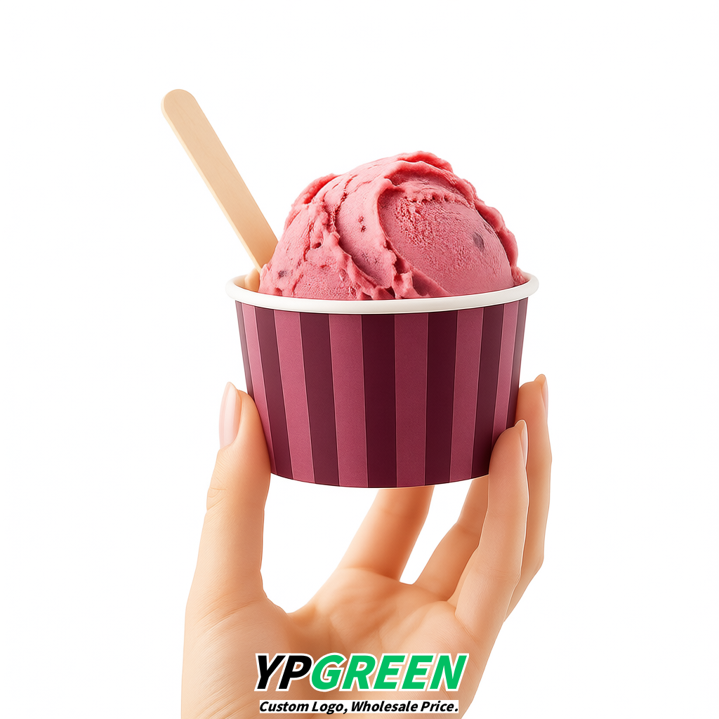 Plum Paper Gelato Takeaway Cup 2-10oz Disposable Ice Cream Bowls with Lids Factory