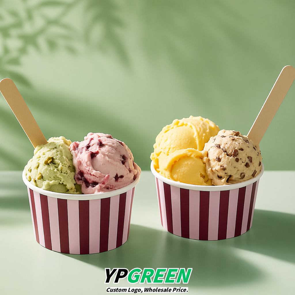 Plum Paper Gelato Takeaway Cup 2-10oz Disposable Ice Cream Bowls with Lids Factory