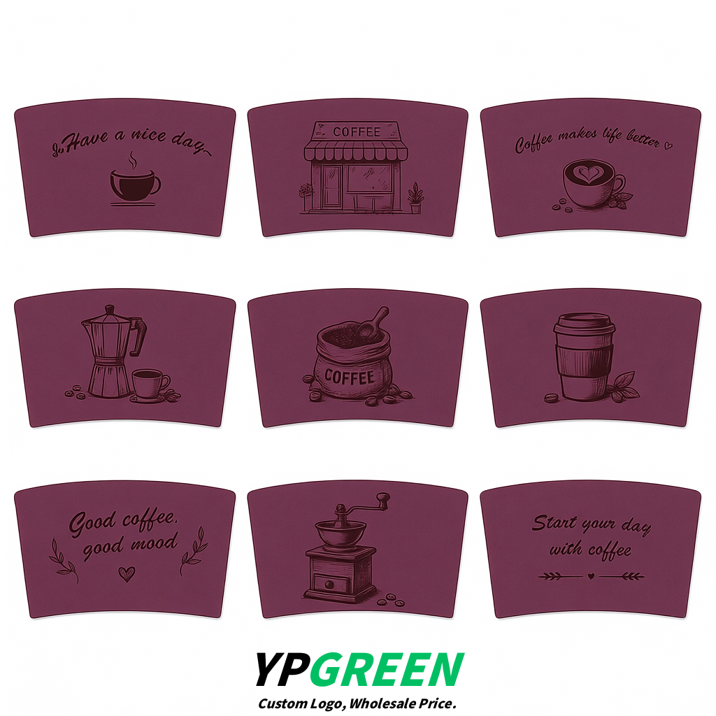 Plum Kraft Paper Coffee Cup Sleeves For 10, 12, 16, 20 oz Paper & Plastic Cups Factory