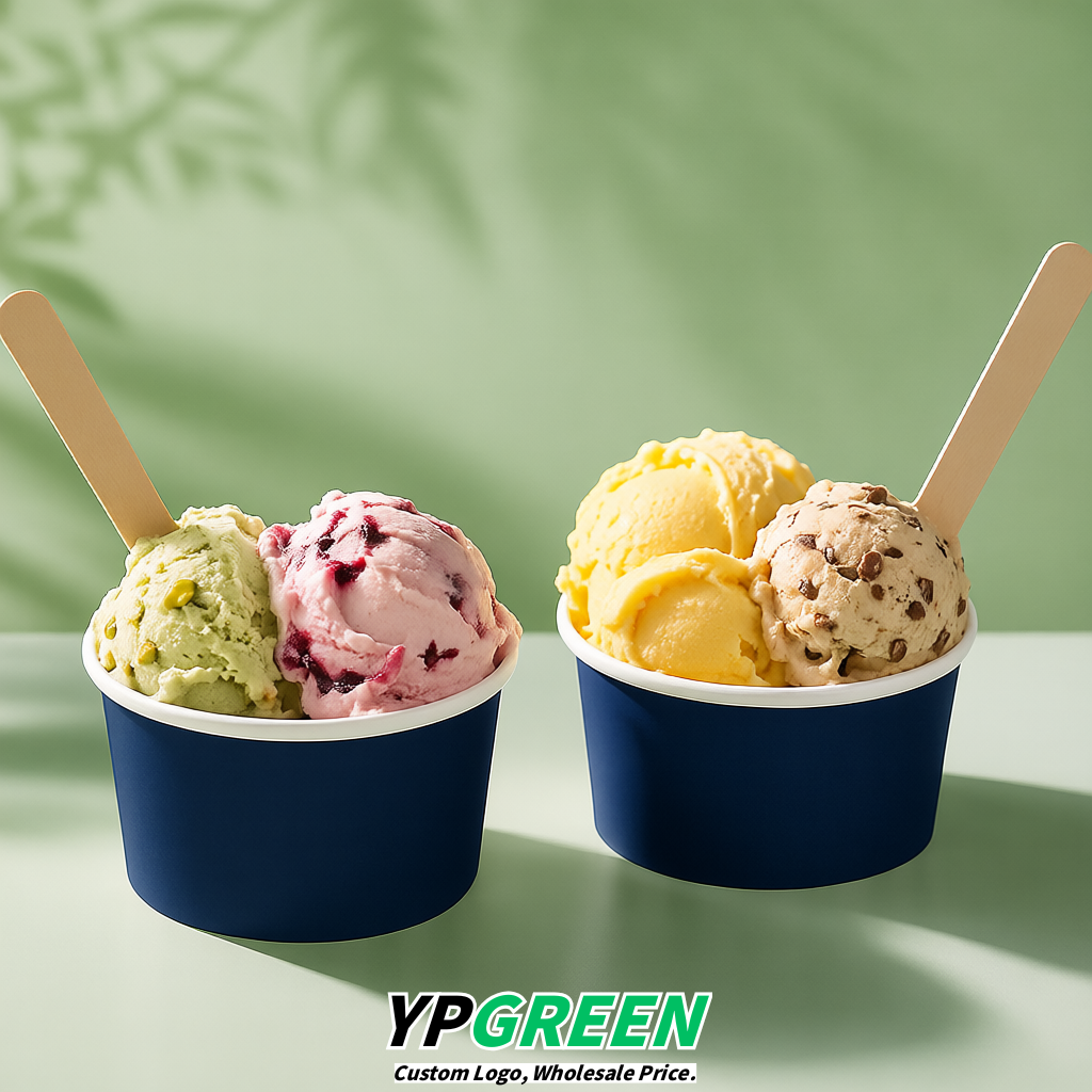 Prussian Blue Paper Gelato Takeaway Cup 2-10oz Disposable Ice Cream Bowls with Lids Factory