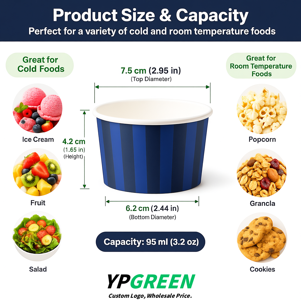 Prussian Blue Paper Gelato Takeaway Cup 2-10oz Disposable Ice Cream Bowls with Lids Factory
