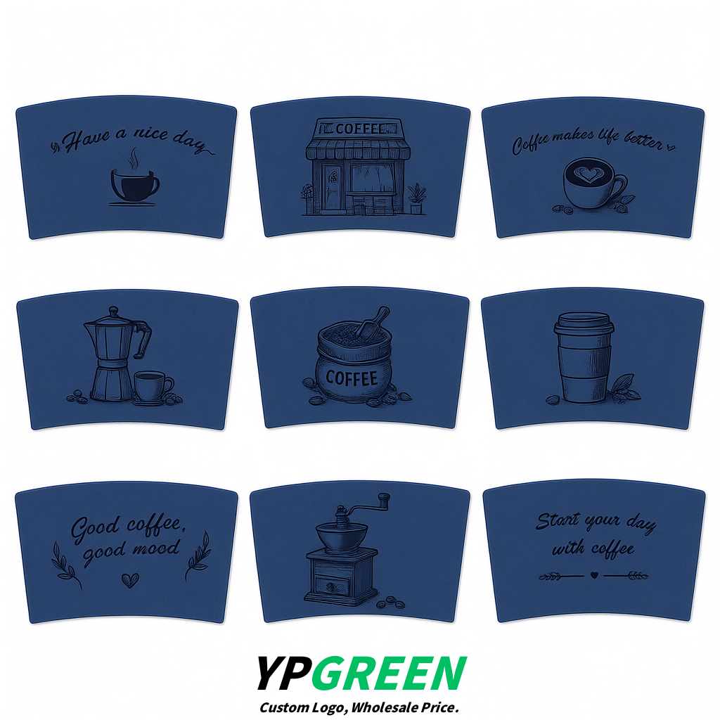 Prussian Blue Kraft Paper Coffee Cup Sleeves For 10, 12, 16, 20 oz Paper & Plastic Cups Factory