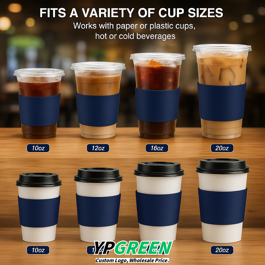 Prussian Blue Kraft Paper Coffee Cup Sleeves For 10, 12, 16, 20 oz Paper & Plastic Cups Factory