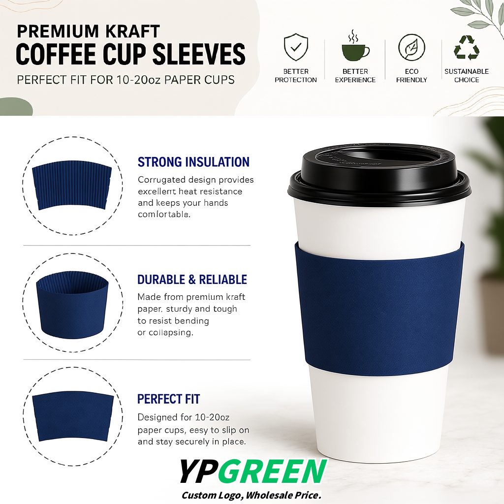 Prussian Blue Kraft Paper Coffee Cup Sleeves For 10, 12, 16, 20 oz Paper & Plastic Cups Factory