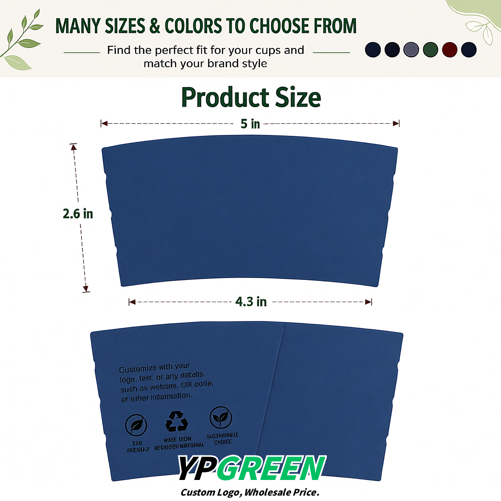 Prussian Blue Kraft Paper Coffee Cup Sleeves For 10, 12, 16, 20 oz Paper & Plastic Cups Factory
