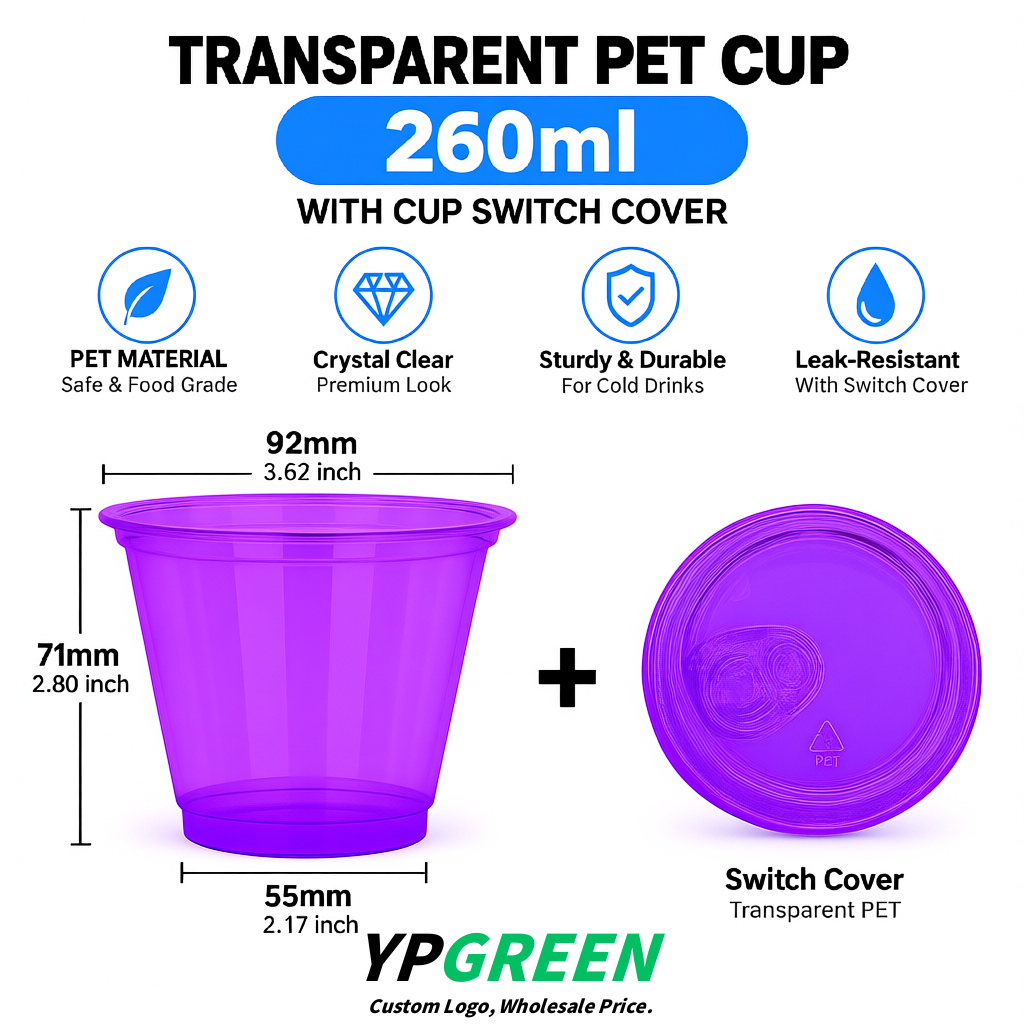 Purple Iced Latte Plastic Cup 260ml Disposable Clear Cup 9.2×5.5×7.1cm