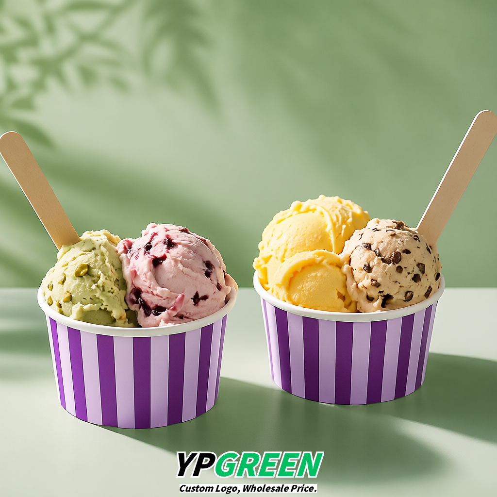 Purple Paper Gelato Takeaway Cup 2-10oz Disposable Ice Cream Bowls with Lids Factory