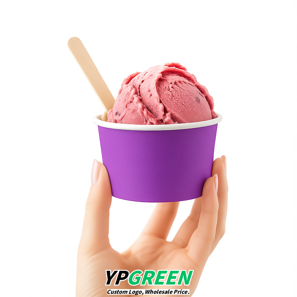 Purple Paper Gelato Takeaway Cup 2-10oz Disposable Ice Cream Bowls with Lids Factory