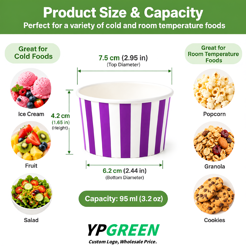 Purple Paper Gelato Takeaway Cup 2-10oz Disposable Ice Cream Bowls with Lids Factory