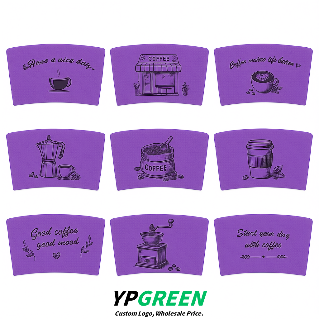 Purple Kraft Paper Coffee Cup Sleeves For 10, 12, 16, 20 oz Paper & Plastic Cups Factory
