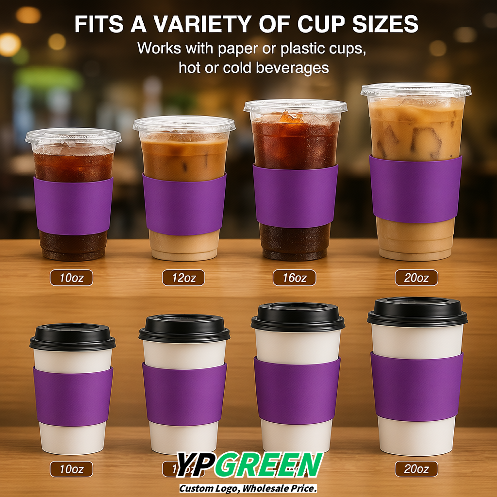 Purple Kraft Paper Coffee Cup Sleeves For 10, 12, 16, 20 oz Paper & Plastic Cups Factory