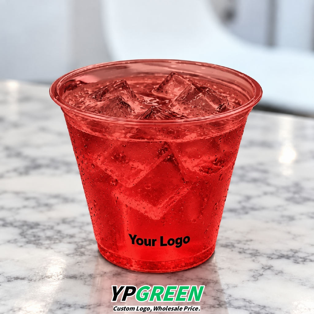 Red Iced Latte Plastic Cup 260ml Disposable Clear Cup 9.2×5.5×7.1cm
