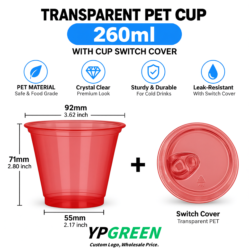 Red Iced Latte Plastic Cup 260ml Disposable Clear Cup 9.2×5.5×7.1cm