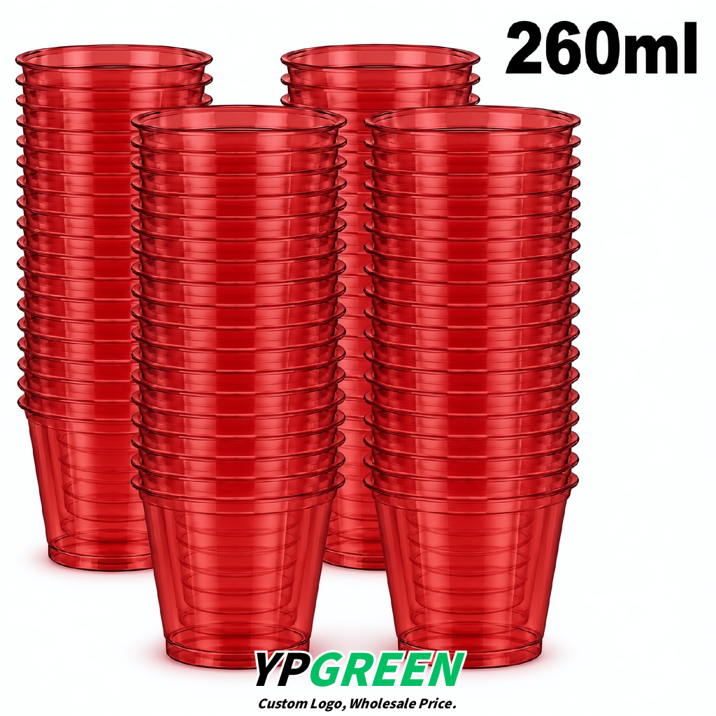 Red Iced Latte Plastic Cup 260ml Disposable Clear Cup 9.2×5.5×7.1cm