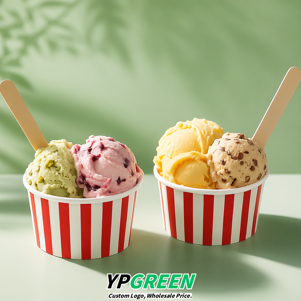 Red Paper Gelato Takeaway Cup 2-10oz Disposable Ice Cream Bowls with Lids Factory