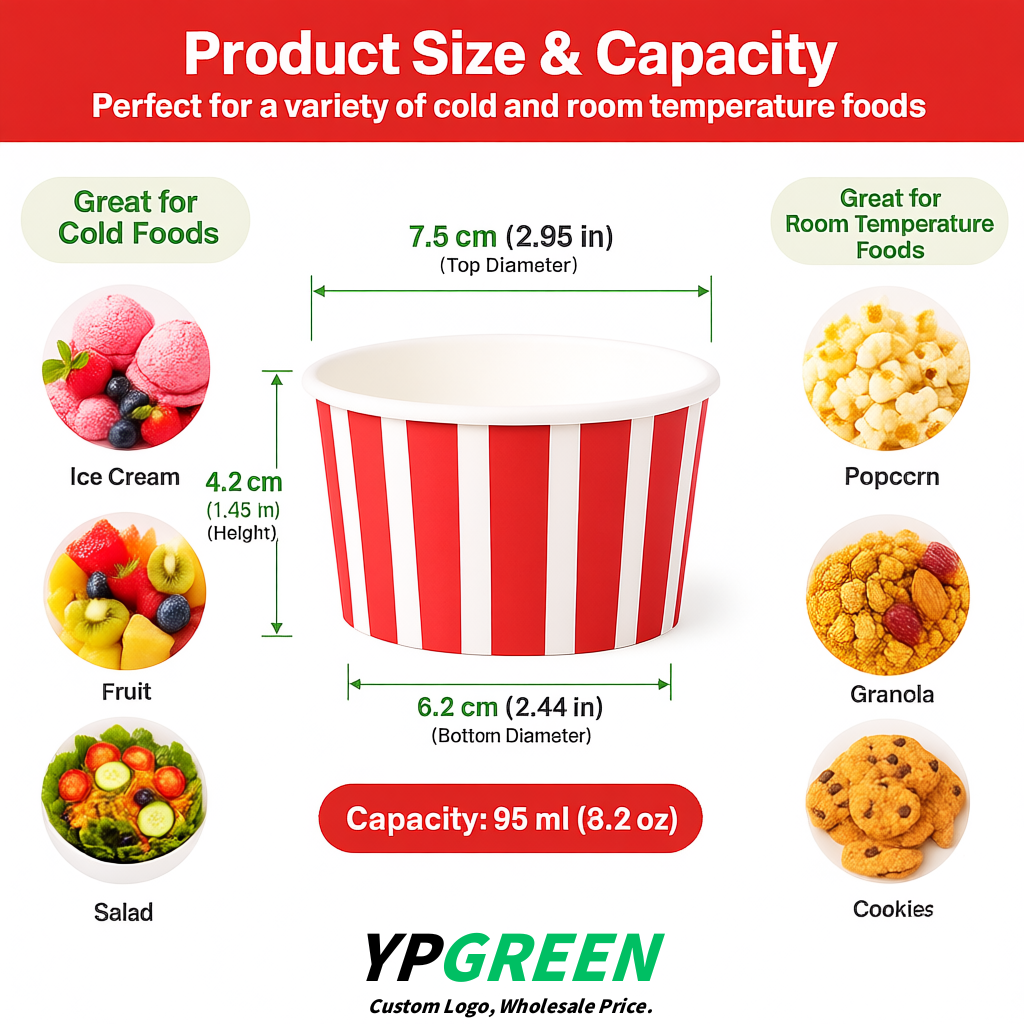 Red Paper Gelato Takeaway Cup 2-10oz Disposable Ice Cream Bowls with Lids Factory