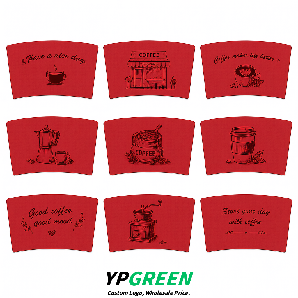Red Kraft Paper Coffee Cup Sleeves For 10, 12, 16, 20 oz Paper & Plastic Cups Factory